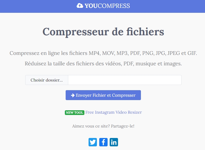 Site YouCompress pour réduire le poids de votre vidéo